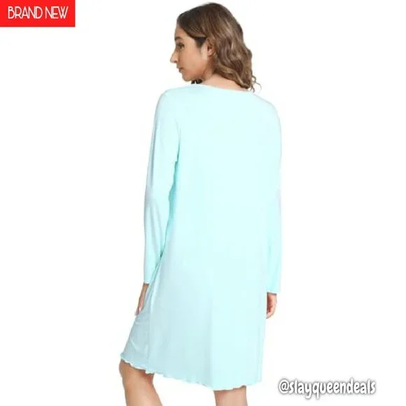 Soft Bamboo Viscose Long Sleeve Nightgown, V-Neck Sleepshirt for Women